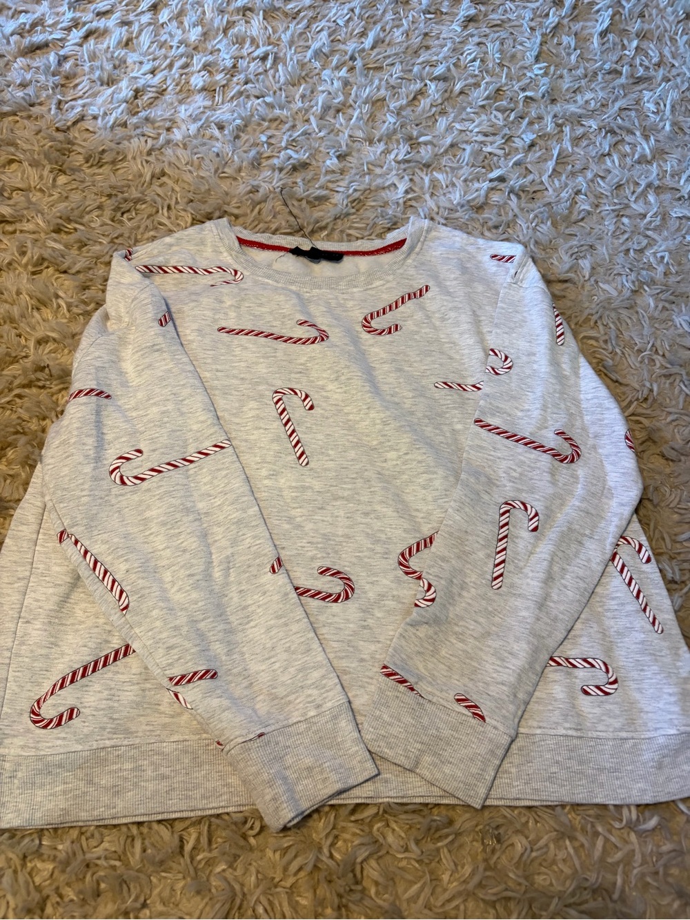 Light Gray Candy Cane Print Women’s Crewneck Sweatshirt